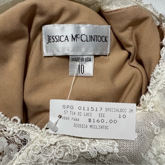 NWT Vintage Jessica McClintock Cream High Neck Lace Knee Length Dress size 10 - Picture 9 of 11